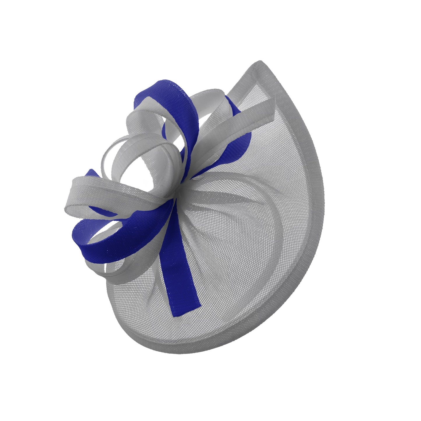 Caprilite Vegan MoonMix Hoop Fascinator Hat on Headband Wedding Ascot Races Bespoke Sinamay Disc - Silver Royal Blue