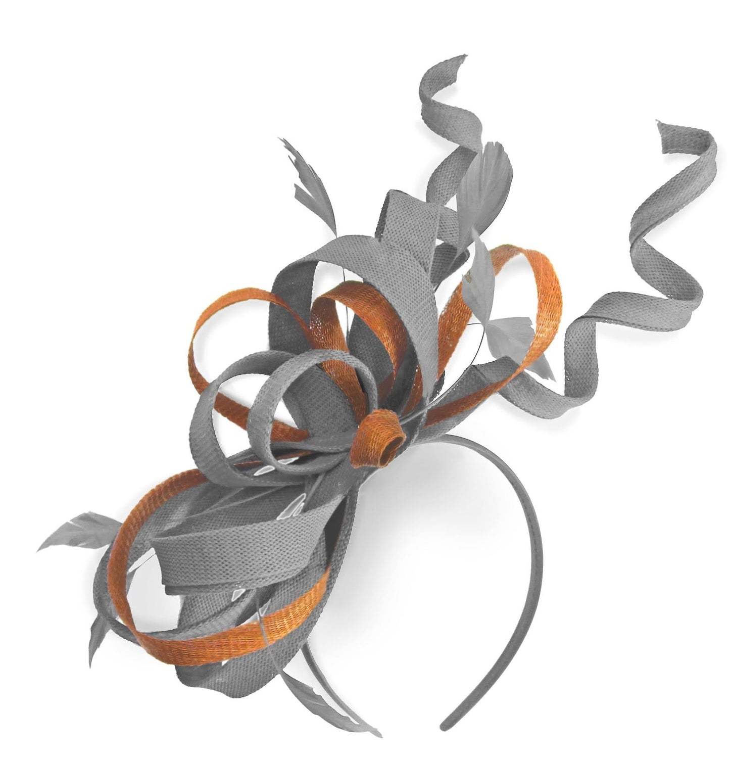 Caprilite Silver Grey and Apricot Orange Wedding Swirl Fascinator Headband Alice Band Ascot Races Loop Net