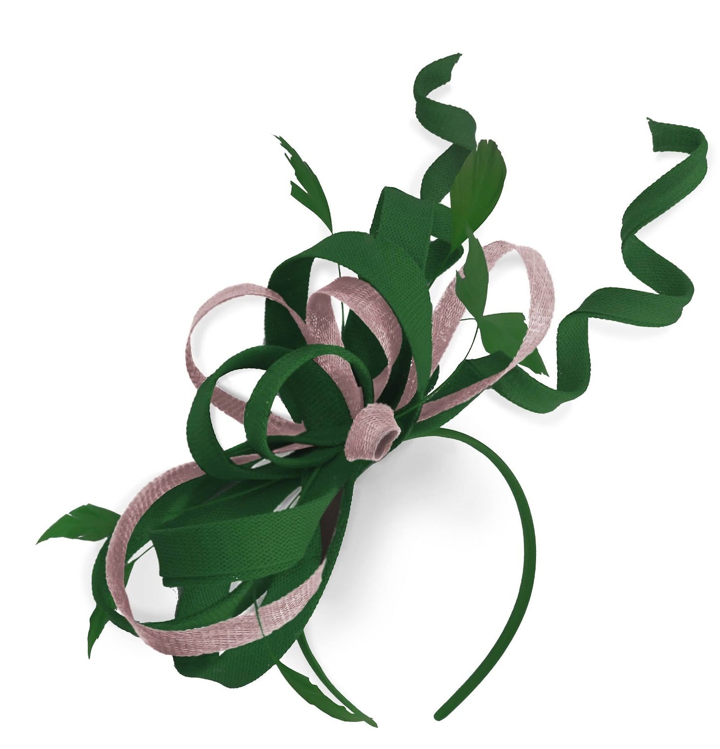 Caprilite Green and Dusty Pink Wedding Swirl Fascinator Headband Alice Band Ascot Races Loop Net