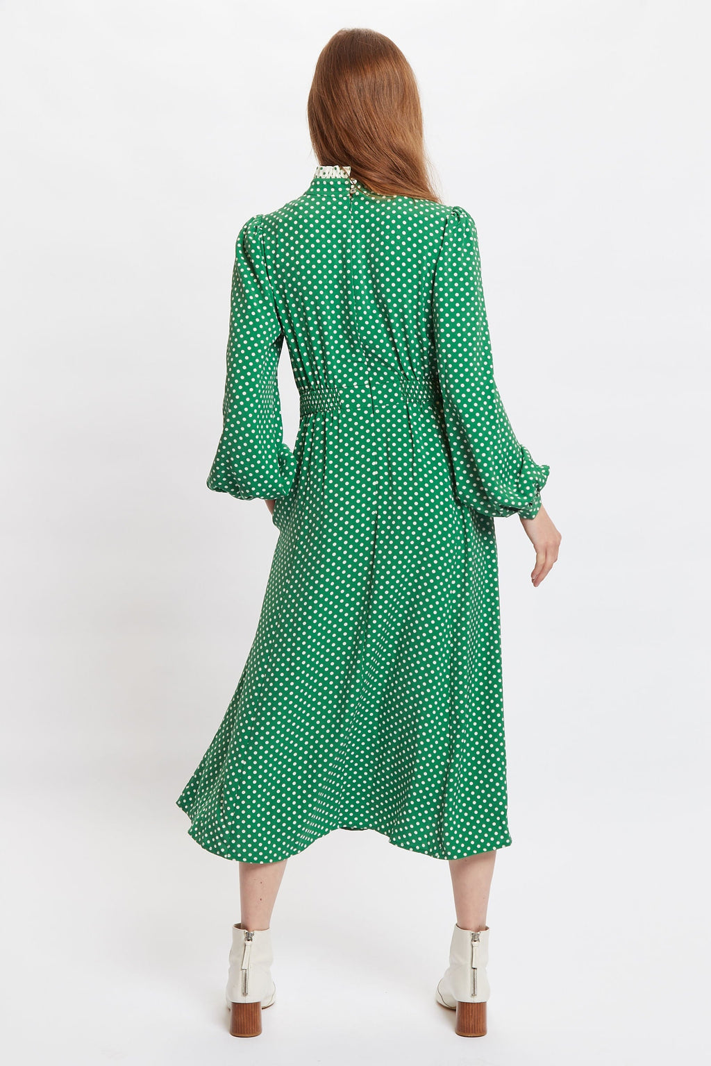 Louche Sorrel Polka Dot Print Long Sleeve Midi Dress