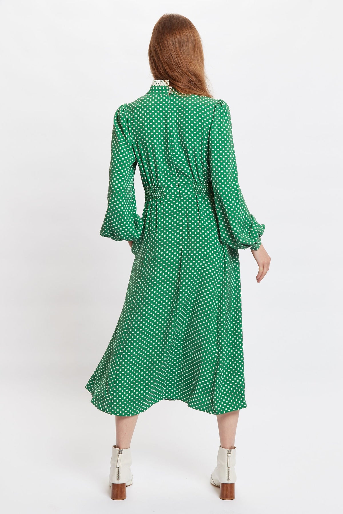 Louche Sorrel Polka Dot Print Long Sleeve Midi Dress