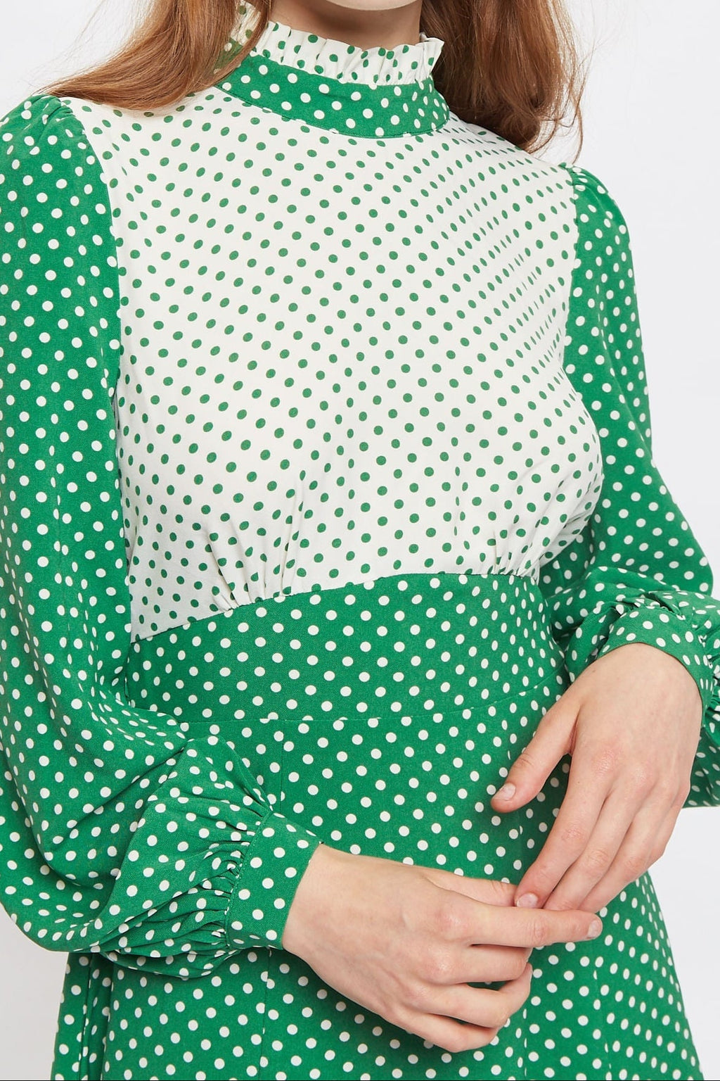 Louche Sorrel Polka Dot Print Long Sleeve Midi Dress