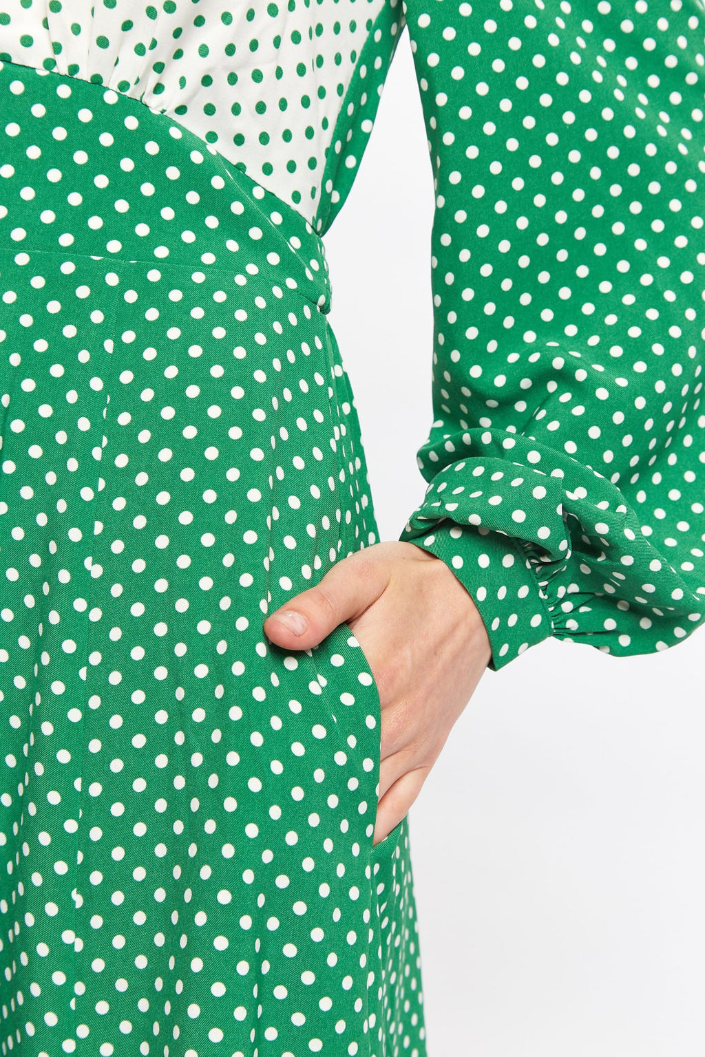 Louche Sorrel Polka Dot Print Long Sleeve Midi Dress