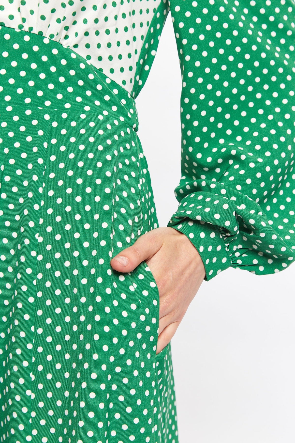 Louche Sorrel Polka Dot Print Long Sleeve Midi Dress