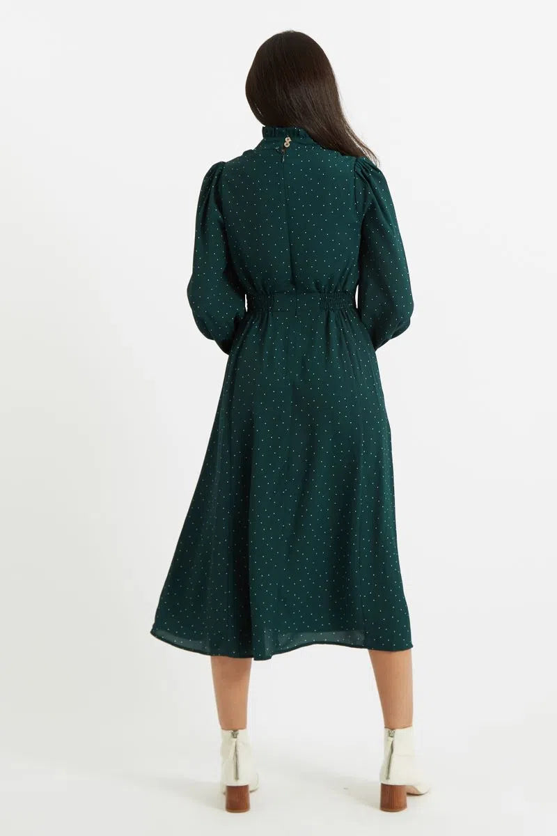 Louche Sorrel Micro Dot Long Sleeve Midi Dress in Green
