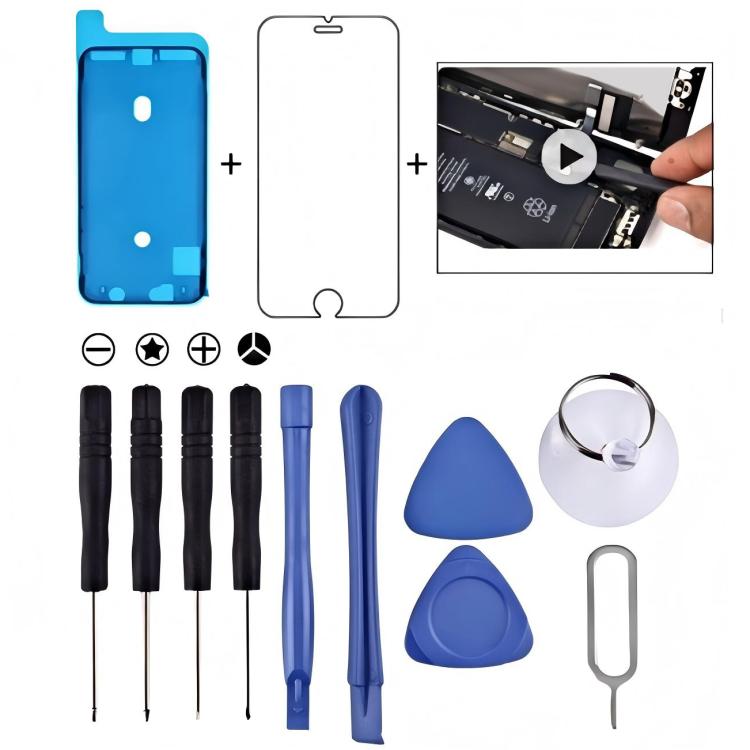 12 in 1 Repair Kits & Sticker (4 x Screwdriver + 2 x Teardown Rods + 2 x Triangle on Thick Slices + 1 x Eject Pin + 1 x Chuck + 1 x Waterproof Sticker + 1 x Tempered Glass), 12 in 1 Repair Kits & Sticker