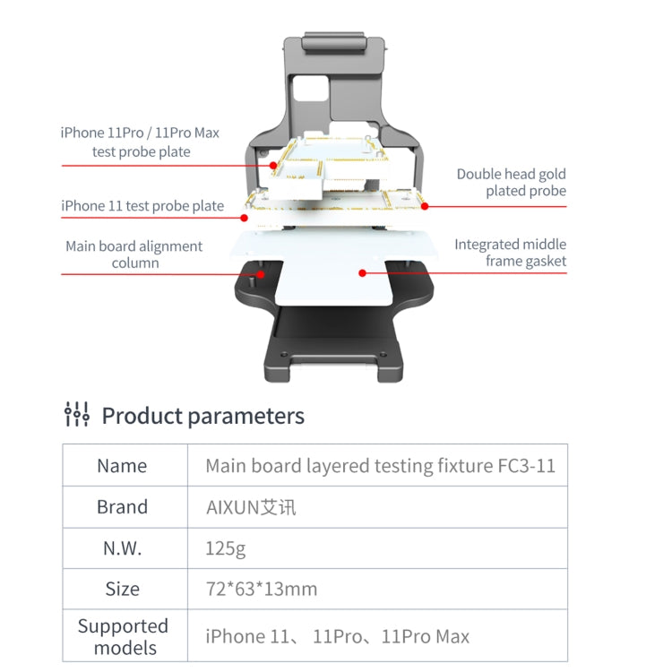 Aixun FC3-11 Mainboard Layered Testing Fixture for iPhone 11/11 Pro/11Pro Max, Aixun FC3-11