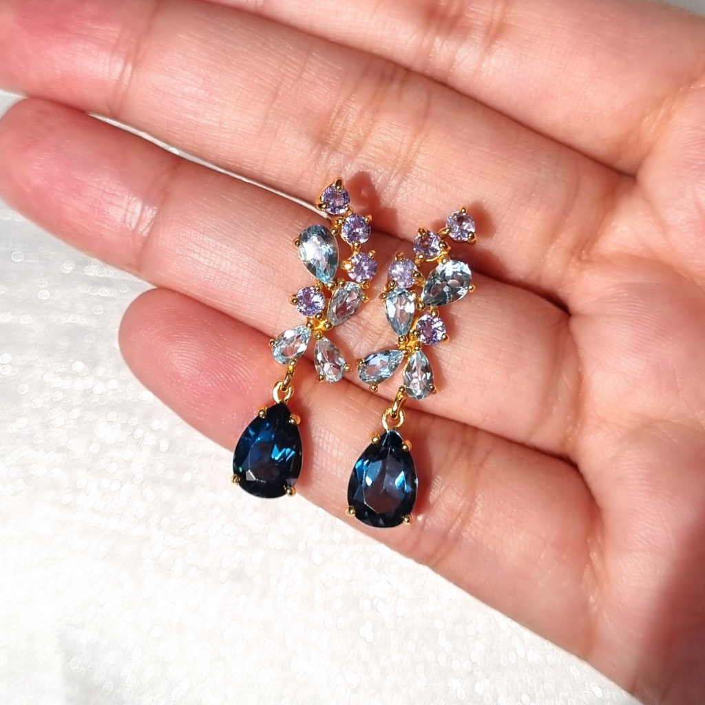 Blue Gemstone Drop Earrings in 18k Gold Vermeil