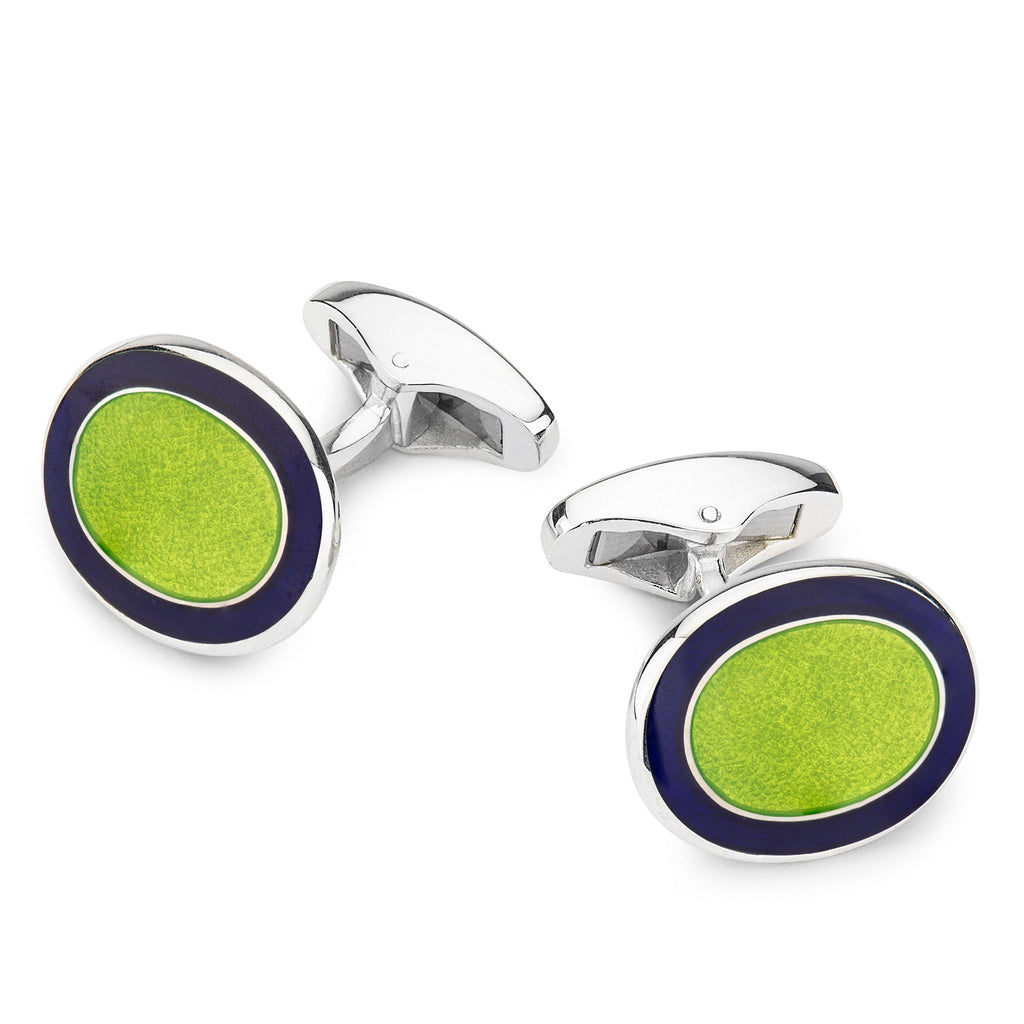 Oval Cloisonne Sterling Silver Cufflinks In Green
