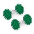 Oval Cloisonne Sterling Silver Chain Cufflinks In Green