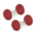 Oval Cloisonne Sterling Silver Chain Cufflinks In Burgundy