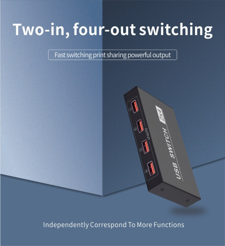 2x4 USB Switch 2 Port PCs Sharing 4 Devices for Printer Keyboard Mouse Monitor, 2x4 USB Switc