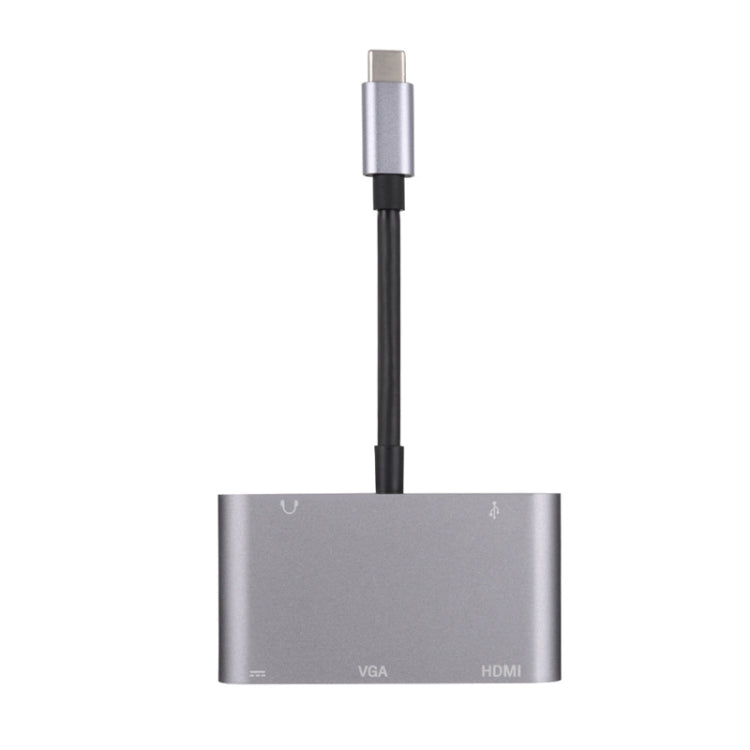 5 in 1 Type-C To HDMI + VGA + USB 3.0 + Audio Port + PD Port HUB Adapter(Grey)