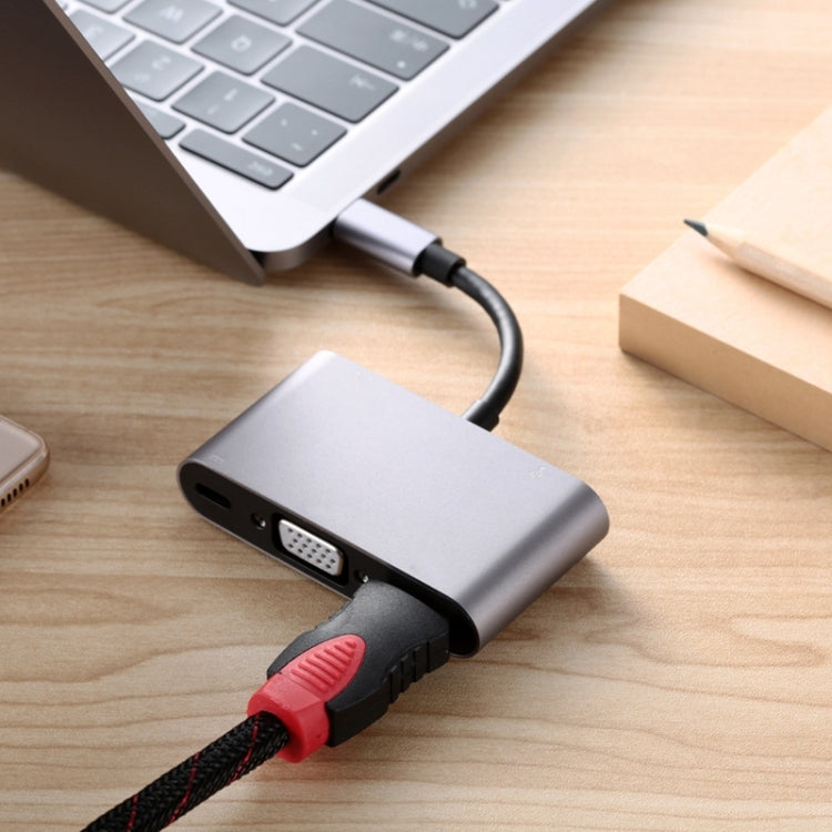 5 in 1 Type-C To HDMI + VGA + USB 3.0 + Audio Port + PD Port HUB Adapter(Grey)