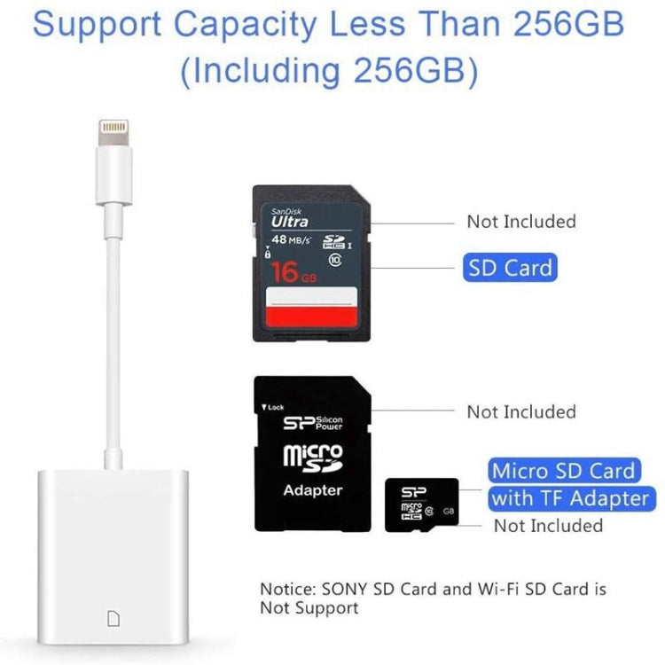 ZS-KL21810 8 Pin to SD Card Camera Card Reader Adapter, Support All iOS System, SD Card Slot