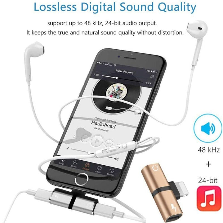 Zs-18182 2 in 1 8 Pin Male to 8 Pin Charging + 8 Pin Audio Female Connector Earphone Adapter, Supports Call & Volume Control(Black)