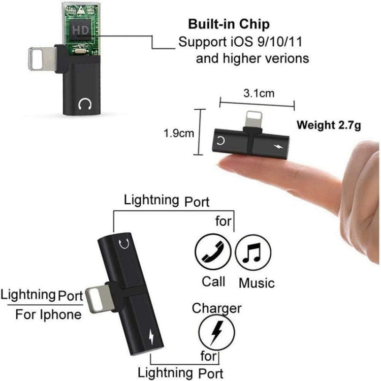 Zs-18182 2 in 1 8 Pin Male to 8 Pin Charging + 8 Pin Audio Female Connector Earphone Adapter, Supports Call & Volume Control(Black)