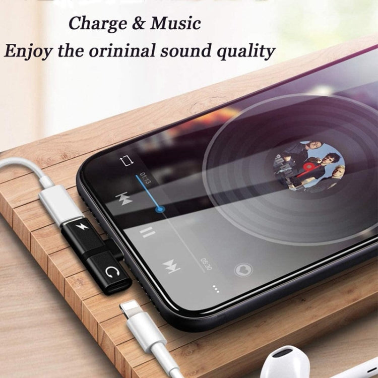 Zs-18182 2 in 1 8 Pin Male to 8 Pin Charging + 8 Pin Audio Female Connector Earphone Adapter, Supports Call & Volume Control(Black)