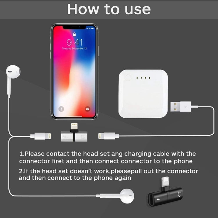 Zs-18182 2 in 1 8 Pin Male to 8 Pin Charging + 8 Pin Audio Female Connector Earphone Adapter, Supports Call & Volume Control(Black)