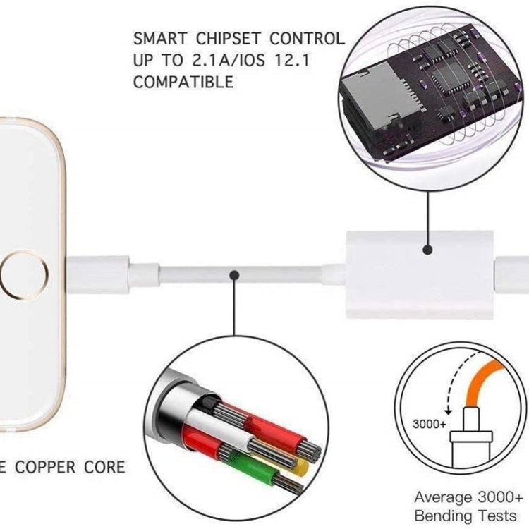 ZS-S1801 2 in 1 8 Pin Male to 8 Pin Charging + 8 Pin Audio Female Connector Earphone Adapter, Support Calls, Compatible with All IOS System
