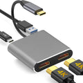 ZS-SG4T1HD2 4-in-1 Type-C to Dual HDMI + USB 3.0 Port + Type-C PD Charging Port Multi-functional HD Dock Adapter(Grey)