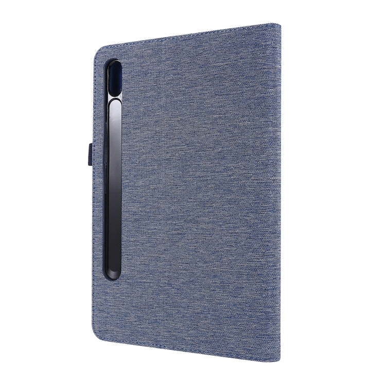 For Samsung Galaxy Tab S8 / Galaxy Tab S7 T870/T875 Horizontal Flip TPU + Fabric PU Leather Protective Case with Card Slots & Holder(DeepBlue)
