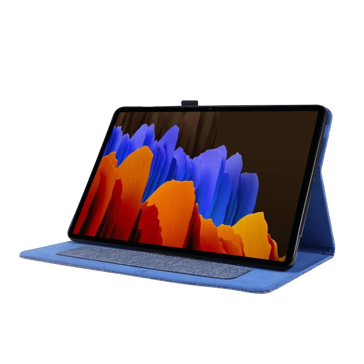 For Samsung Galaxy Tab S8 / Galaxy Tab S7 T870/T875 Horizontal Flip TPU + Fabric PU Leather Protective Case with Card Slots & Holder(DeepBlue)