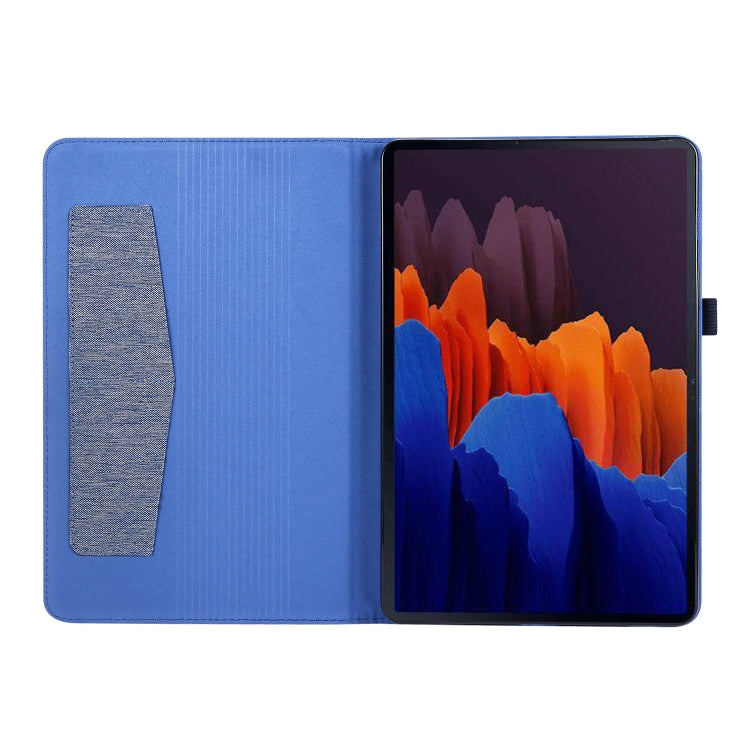 For Samsung Galaxy Tab S8 / Galaxy Tab S7 T870/T875 Horizontal Flip TPU + Fabric PU Leather Protective Case with Card Slots & Holder(DeepBlue)