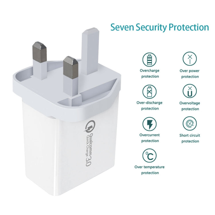 SDC-30W 2 in 1 USB to USB-C / Type-C Data Cable + 30W QC 3.0 USB + 2.4A Dual USB 2.0 Ports Mobile Phone Tablet PC Universal Quick Charger Travel Charger Set, UK Plug, with USB-C / Type-C Cable, UK Plug