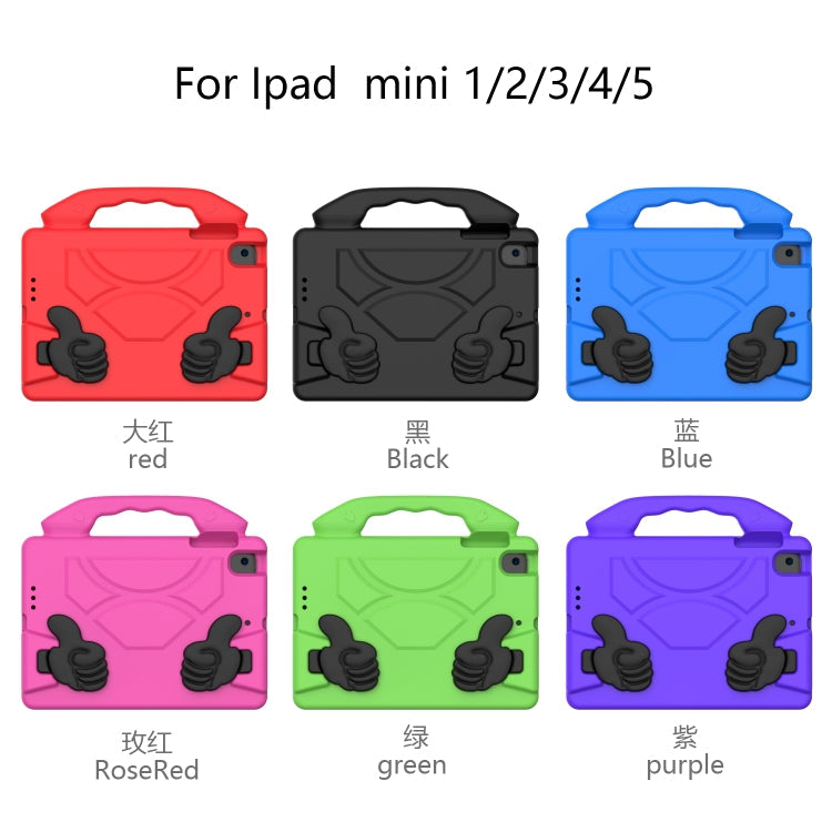 For iPad Mini 5/4/3/2/1 EVA Material Children Flat Anti Falling Cover Protective Shell With Thumb Bracket(RoseRed)
