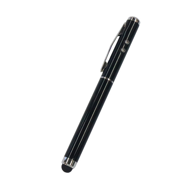 At-16 4 in 1 Mobile Phone Tablet Universal Handwriting Touch Screen Pen with Common Writing Pen & Red Laser & LED Light Function(Black)