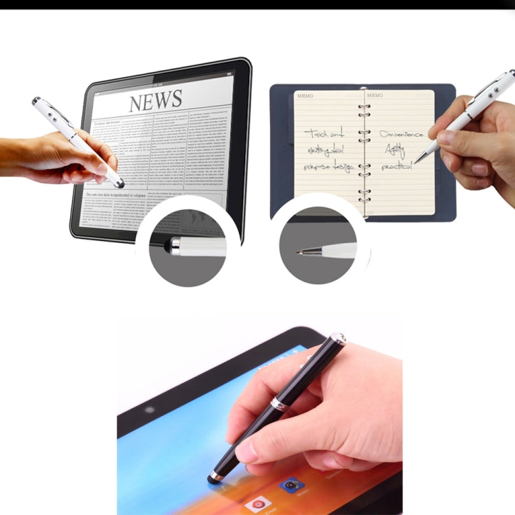 At-16 4 in 1 Mobile Phone Tablet Universal Handwriting Touch Screen Pen with Common Writing Pen & Red Laser & LED Light Function(Black)