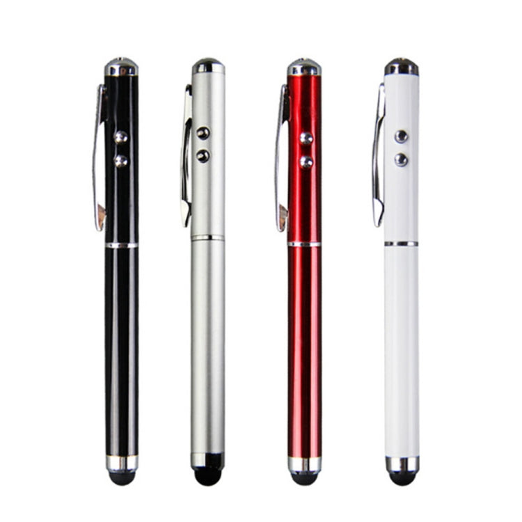 At-16 4 in 1 Mobile Phone Tablet Universal Handwriting Touch Screen Pen with Common Writing Pen & Red Laser & LED Light Function(Black)