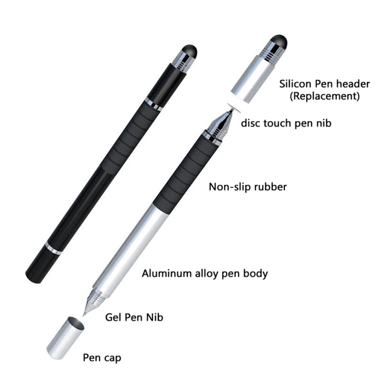 AT-12 3 in 1 Touch Screen Capacitive Pen with Common Writing Pen & Mobile Phone Writing Pen Function is Suitable for Apple / Huawei / Samsung(Silver)