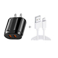 Dual USB Portable Travel Charger + 1 Meter USB to 8 Pin Data Cable, US Plug