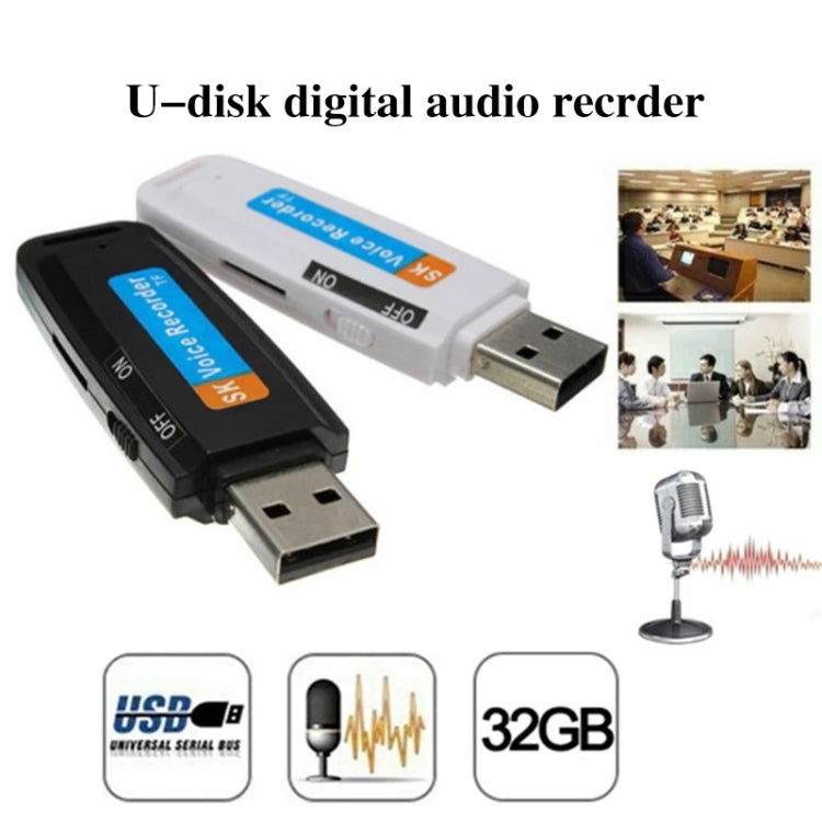SK001 Professional Rechargeable U-Disk Portable USB Digital Audio Voice Recorder Pen Support TF Card Up to 32GB Dictaphone Flash Drive(White)