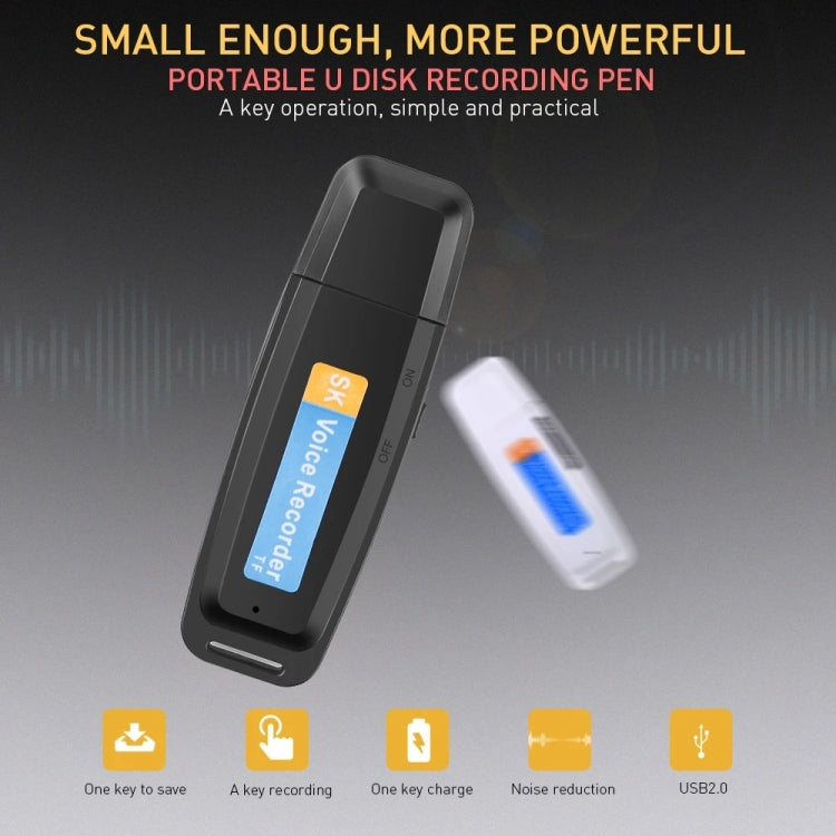 SK001 Professional Rechargeable U-Disk Portable USB Digital Audio Voice Recorder Pen Support TF Card Up to 32GB Dictaphone Flash Drive(White)