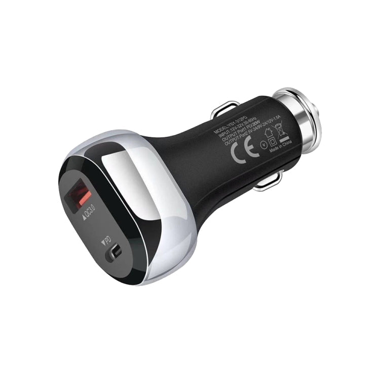 YSY-312PD PD 20W USB-C / Type-C  QC3.0 18W USB Interface 38W High-power Car Charger(Black)