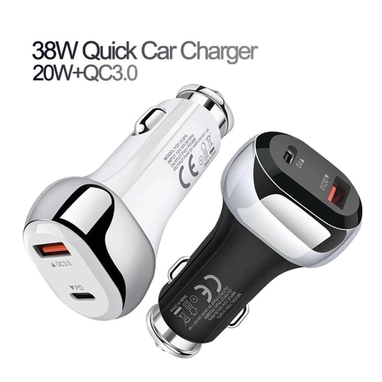 YSY-312PD PD 20W USB-C / Type-C  QC3.0 18W USB Interface 38W High-power Car Charger(Black)