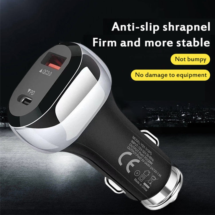 YSY-312PD PD 20W USB-C / Type-C  QC3.0 18W USB Interface 38W High-power Car Charger(Black)
