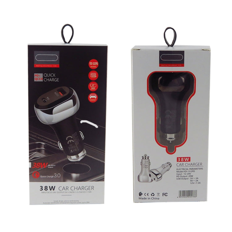 YSY-312PD PD 20W USB-C / Type-C  QC3.0 18W USB Interface 38W High-power Car Charger(Black)