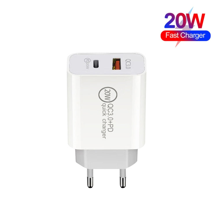Dual Fast Charging 20W PD3.0+QC 3.0 Interface Travel Charger for iPhone, Huawei, Samsung, Xiaomi, EU Plug, US Plug, AU Plug