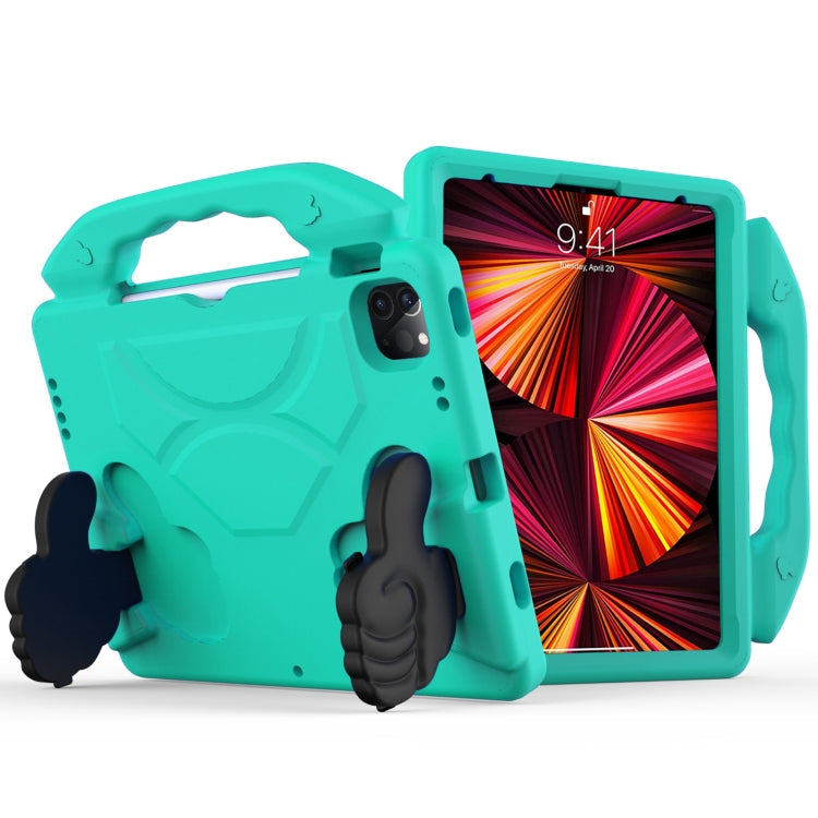 For iPad Pro 11 2022 / 2021 Children EVA Shockproof Tablet Case with Thumb Bracket (Glacier Green)