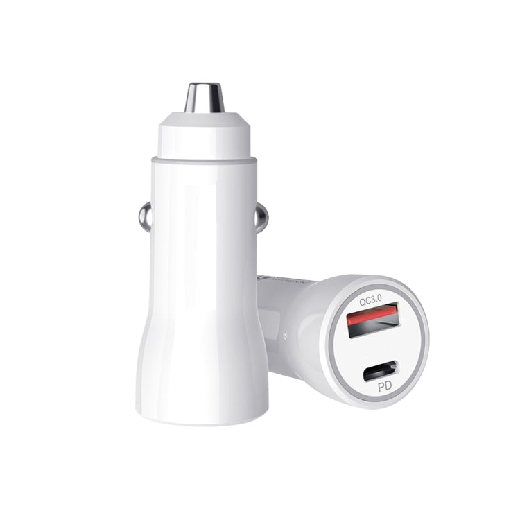 P21 Portable PD 20W  QC 3.0 18W Dual Ports Fast Car Charger(White)
