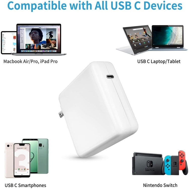 96W USB-C / Type-C Power Adapter Portable Charger with 1.8m USB-C / Type-C to USB-C / Type-C Charging Cable, UK Plug