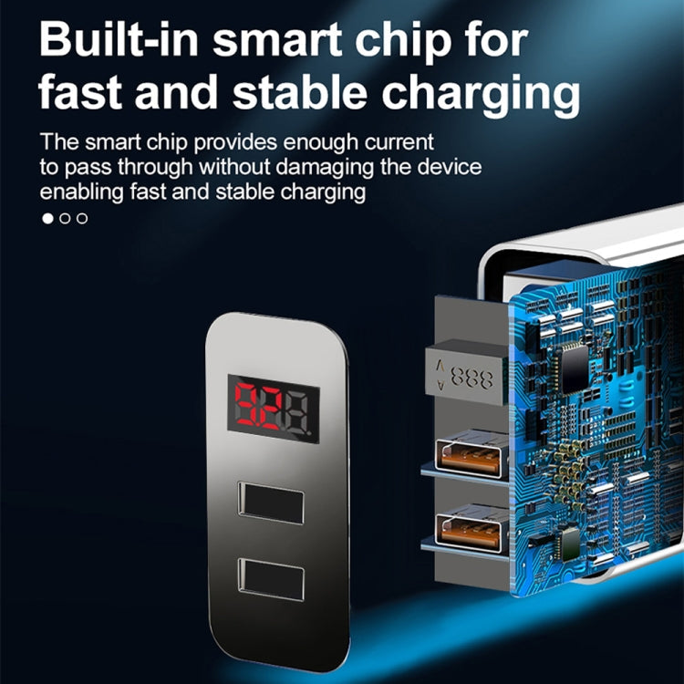 F002C QC3.0 USB + USB 2.0 Fast Charger with LED Digital Display for Mobile Phones and Tablets, UK Plug(White)