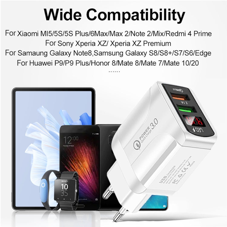 F002C QC3.0 USB + USB 2.0 Fast Charger with LED Digital Display for Mobile Phones and Tablets, UK Plug(White)