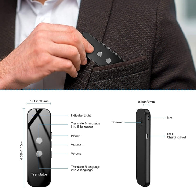 G6 Portable Instant Real Time Voice Translator Multi Language Voice Personal Travel Assistant Translator(Black)