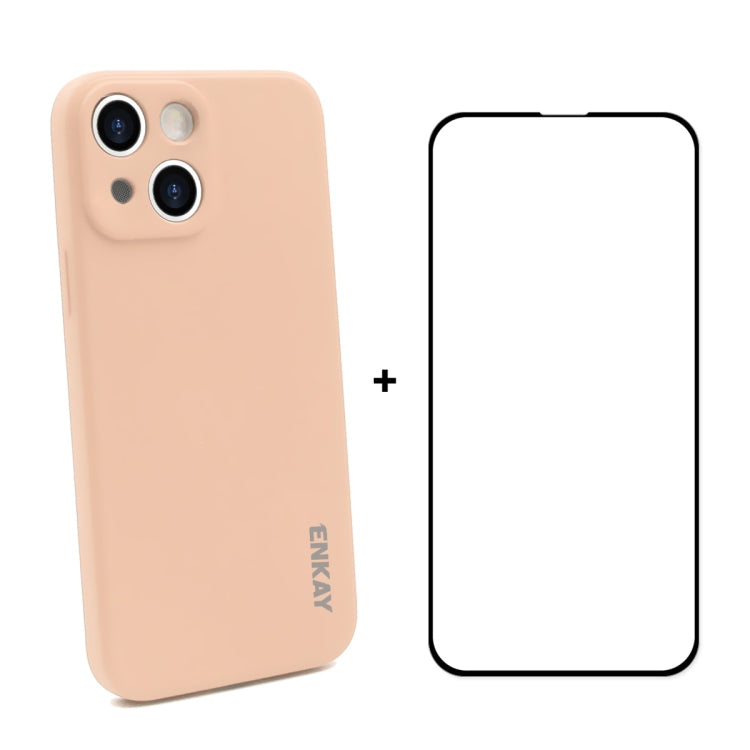 Hat-Prince ENKAY Liquid Silicone Shockproof Protective Case Drop Protection Cover + Full Coverage Tempered Glass Protector Film for iPhone 13, For iPhone 13