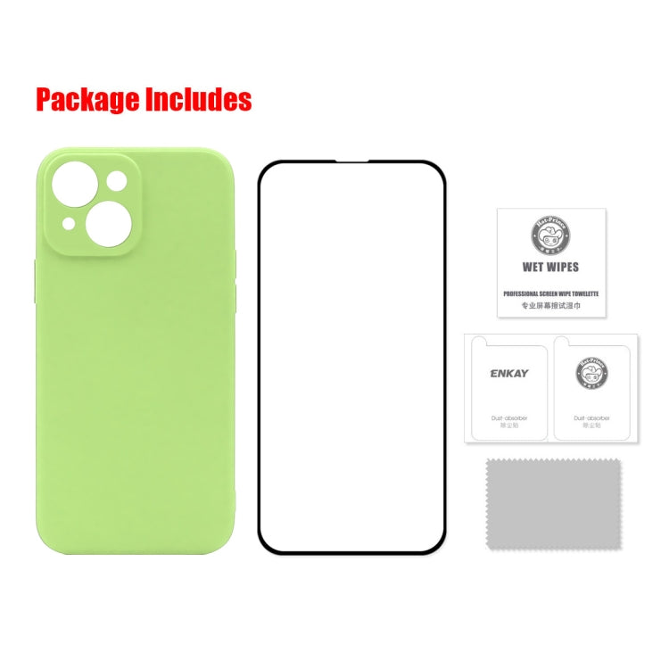 Hat-Prince ENKAY Liquid Silicone Shockproof Protective Case Drop Protection Cover + Full Coverage Tempered Glass Protector Film for iPhone 13, For iPhone 13